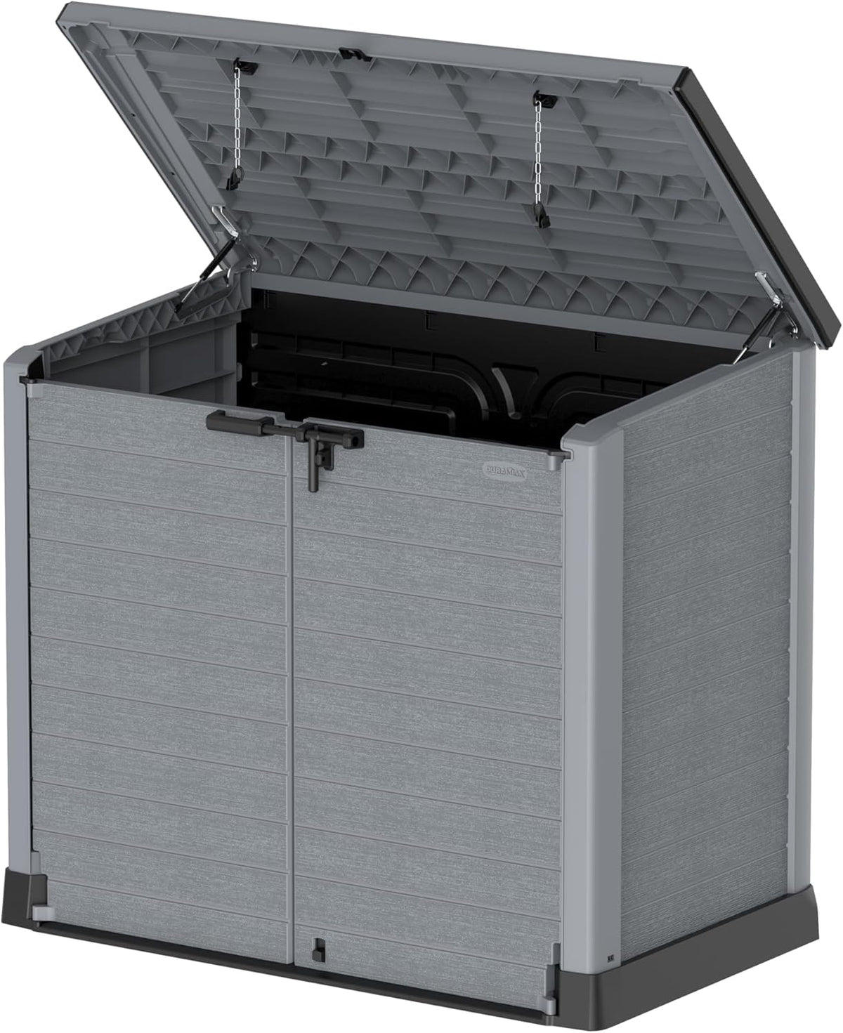 Duramax StoreAway 1200L Plastic Garden Shed/ Flat Lid,Outdoor Storage Shed,Wheelie Bin Hideaways,Wheelie bin box,Durable Construction,Ideal for Bikes,BBQs & 2x 240L Bins,145x85x125 cm,Brown