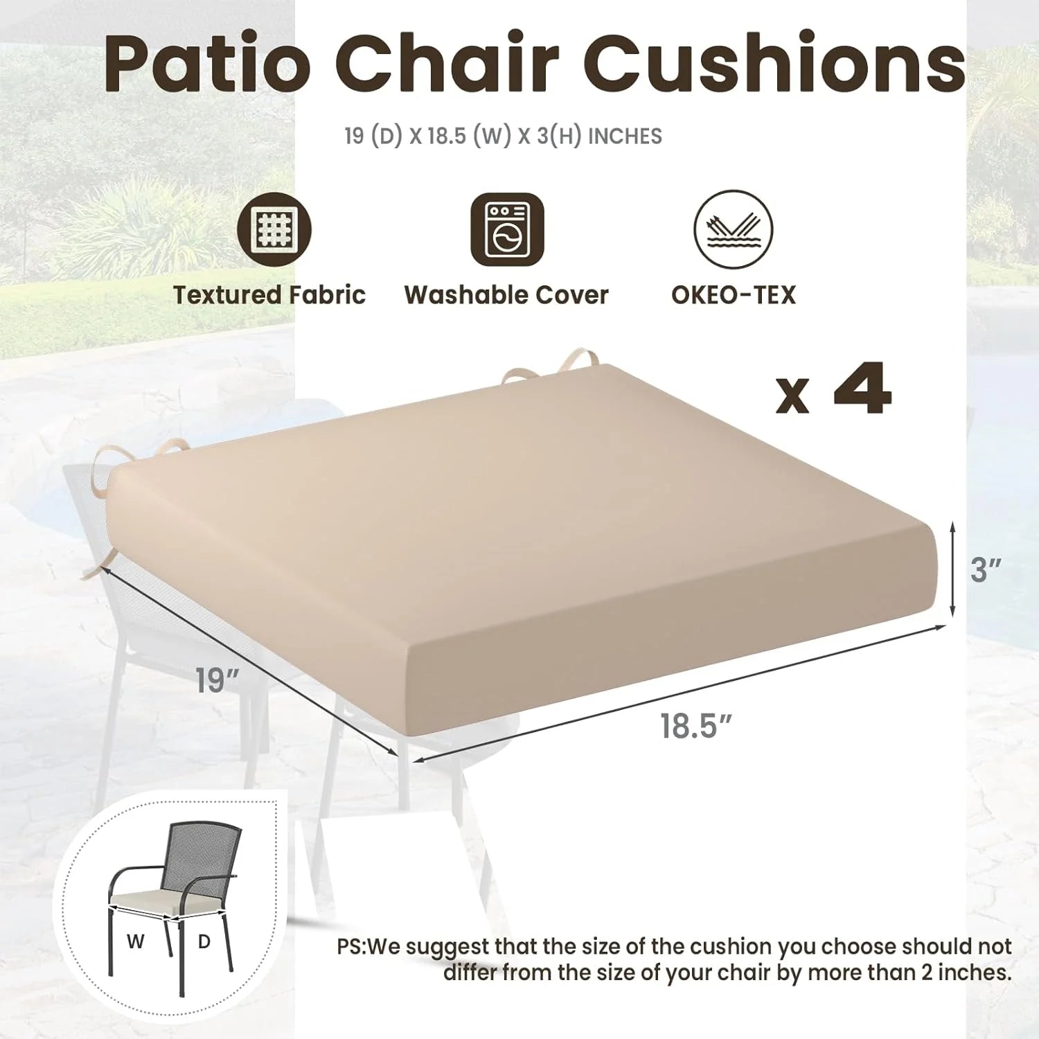 AECOJOY Outdoor Chair Cushions, 19 x 19 x 3 Inch Seat Cushions for Patio Furniture - Product image 11