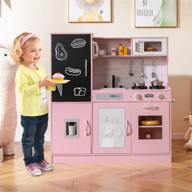 Large Wooden Kids Kitchen Playset, Little Chef Pretend Toy Kitchen Set w/Chalkboard, Microwave - Product image 29
