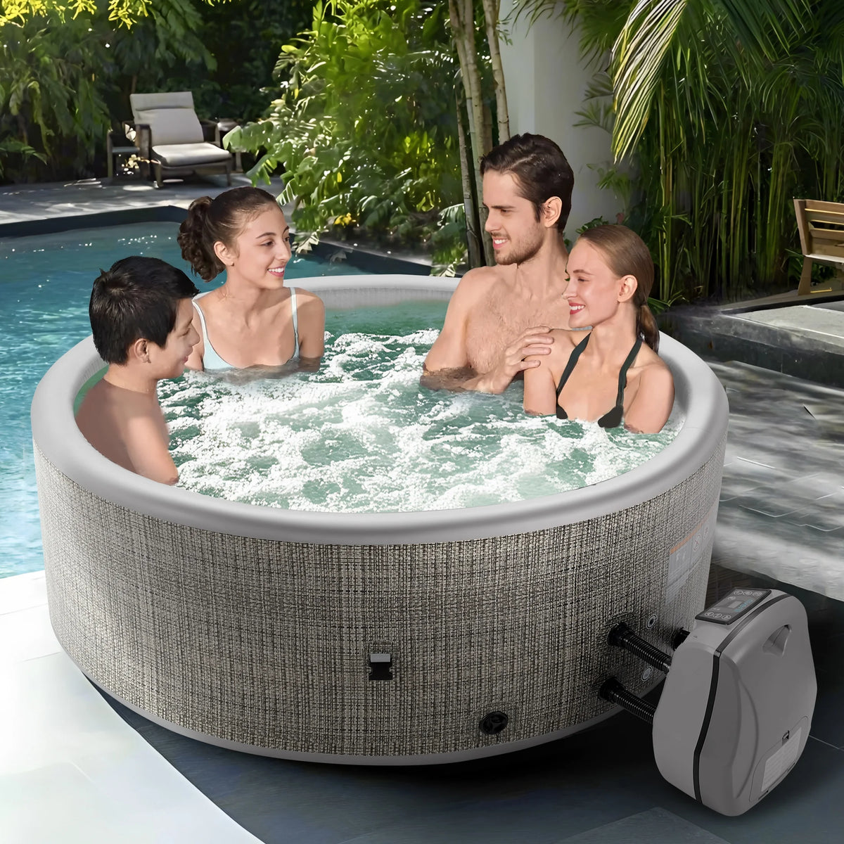Round Hot Tub Surround Furniture, Spa Surround Outdoor Rattan Sectional Sofa Set with Mini Sofa - Product image 33