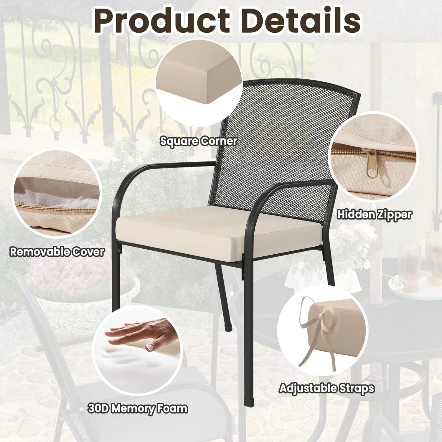 AECOJOY Outdoor Chair Cushions, 19 x 19 x 3 Inch Seat Cushions for Patio Furniture - Product image 15
