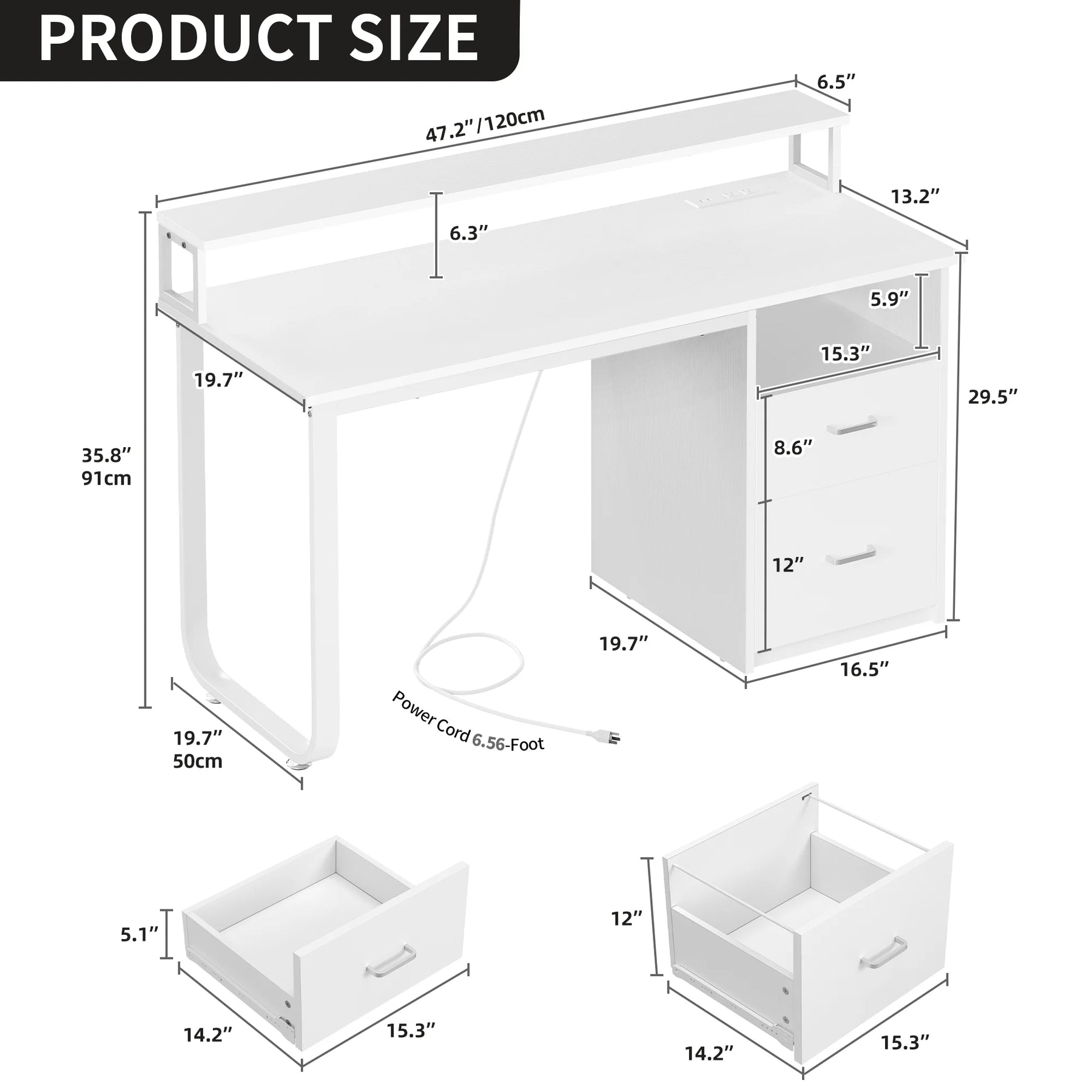Dextrus 47 in Computer Desk with Storage Drawers & LED Light, Office Desk with Monitor Stand & Power - Product image 32