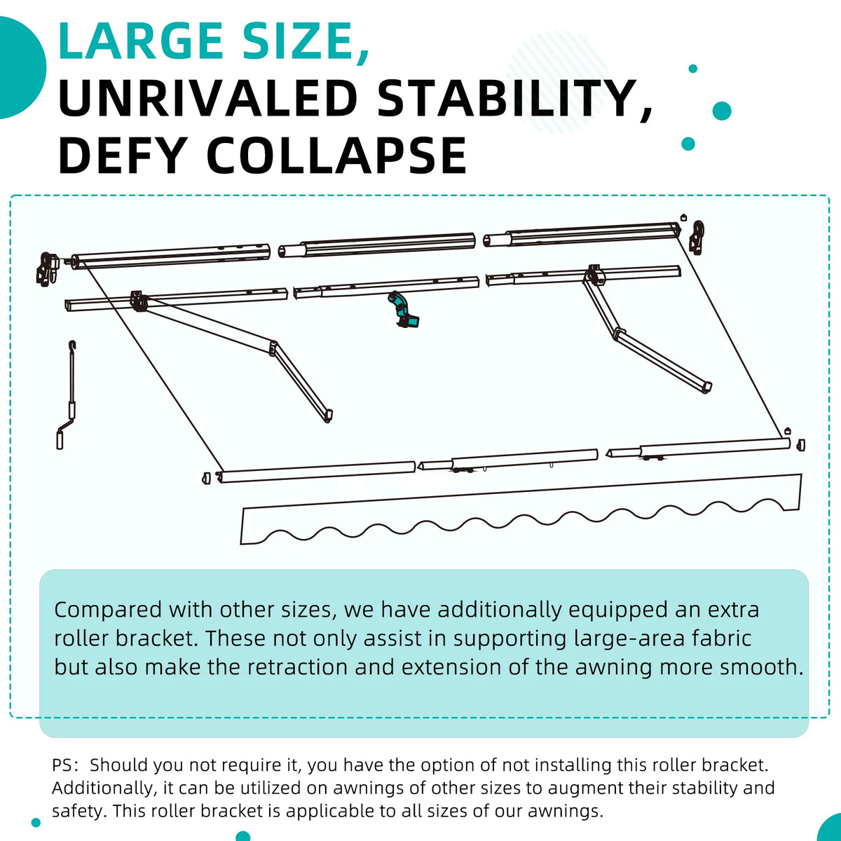 AECOJOY 16'x10' Manual Retractable Awning Sun Shade, Patio Awning Canopy - Product image 8