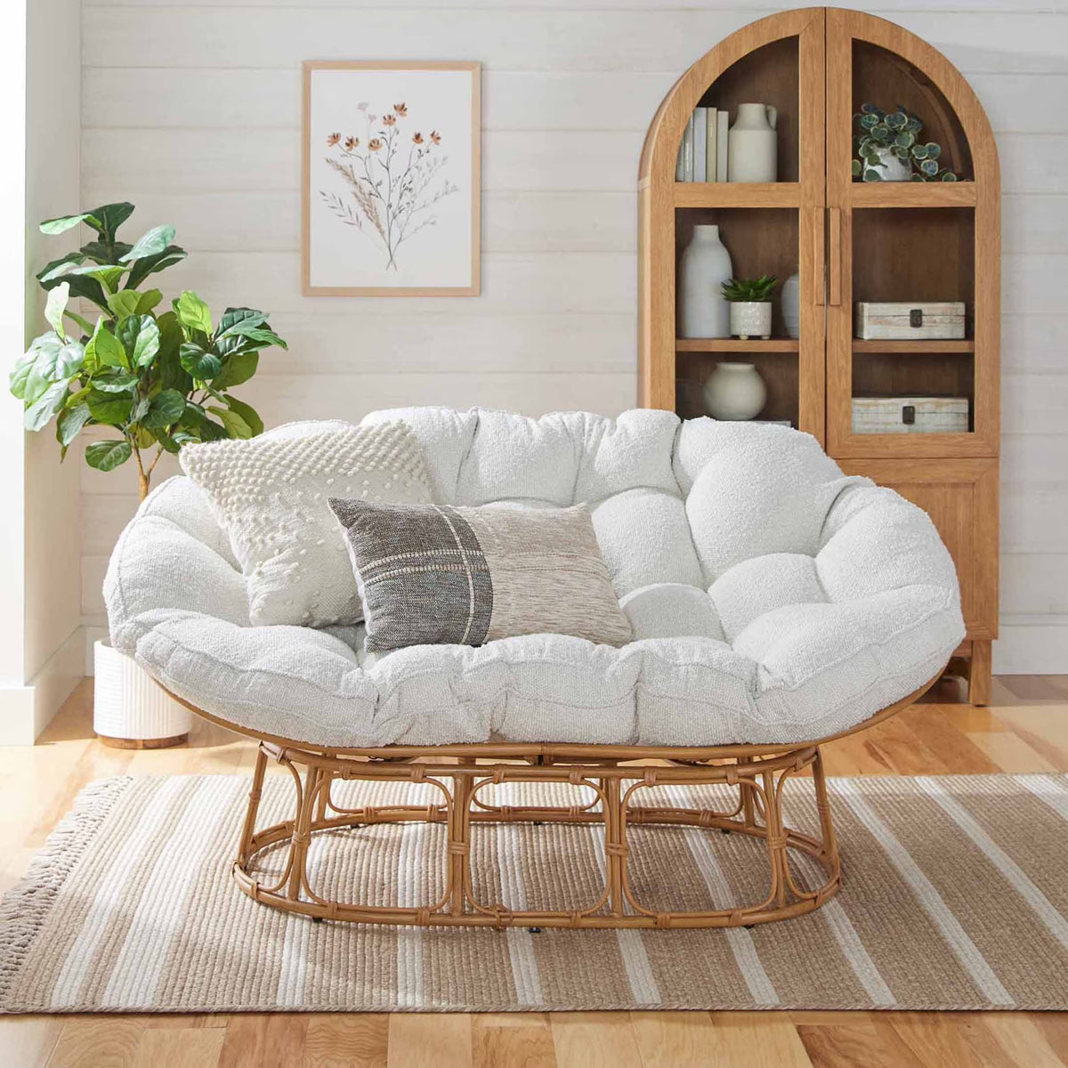 Better Homes & Gardens Double Papasan Accent Chair, Cream Boucle - Product image 1