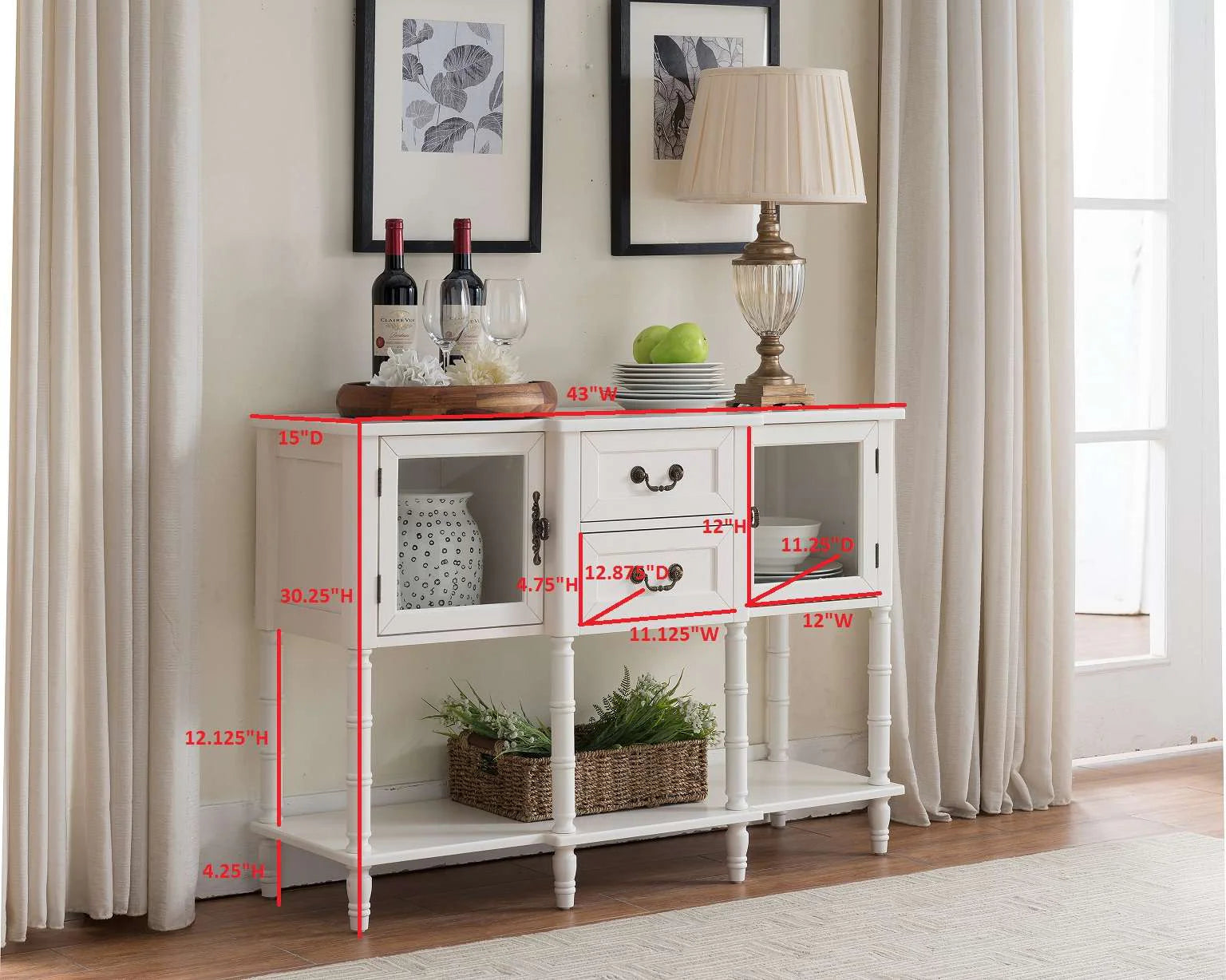 Kings Brand Furniture Wood Buffet Sideboard Cabinet Console Table, Cream White - Product image 3