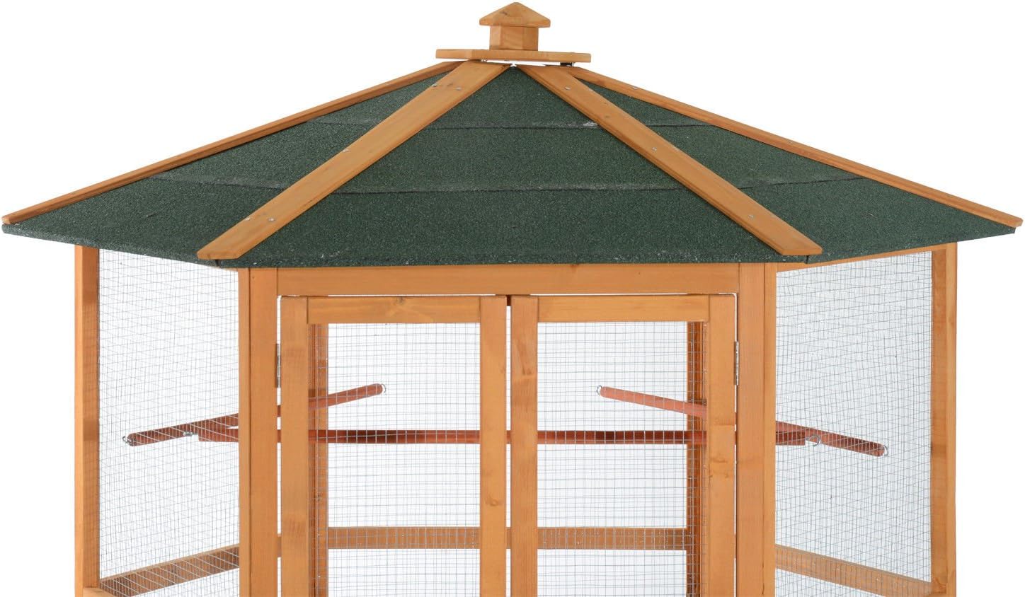 2025 Large Hexagonal Wooden Outdoor Aviary Bird Cage with Covered Roof -
