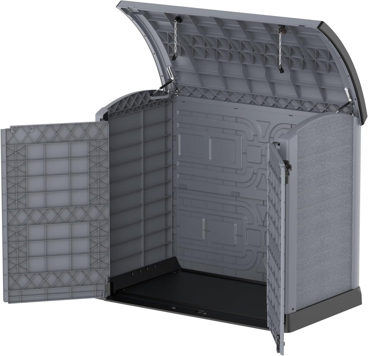 Duramax StoreAway 1200L Plastic Garden Shed/ Flat Lid,Outdoor Storage Shed,Wheelie Bin Hideaways,Wheelie bin box,Durable Construction,Ideal for Bikes,BBQs & 2x 240L Bins,145x85x125 cm,Brown
