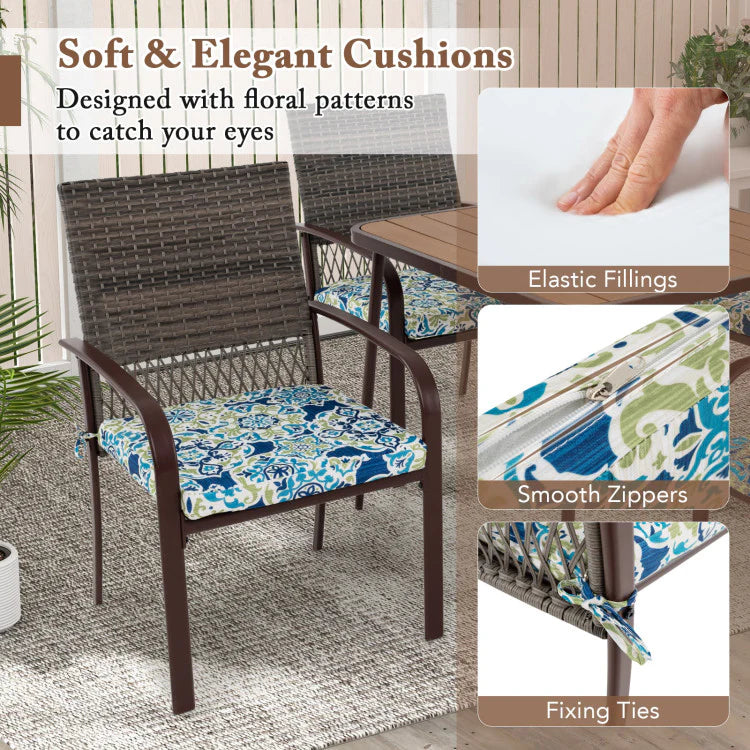 5 Pieces Patio Dining Set, 4 Cushioned Rattan Armchairs & Square Table with Wood-Plastic Tabletop & - Product image 10