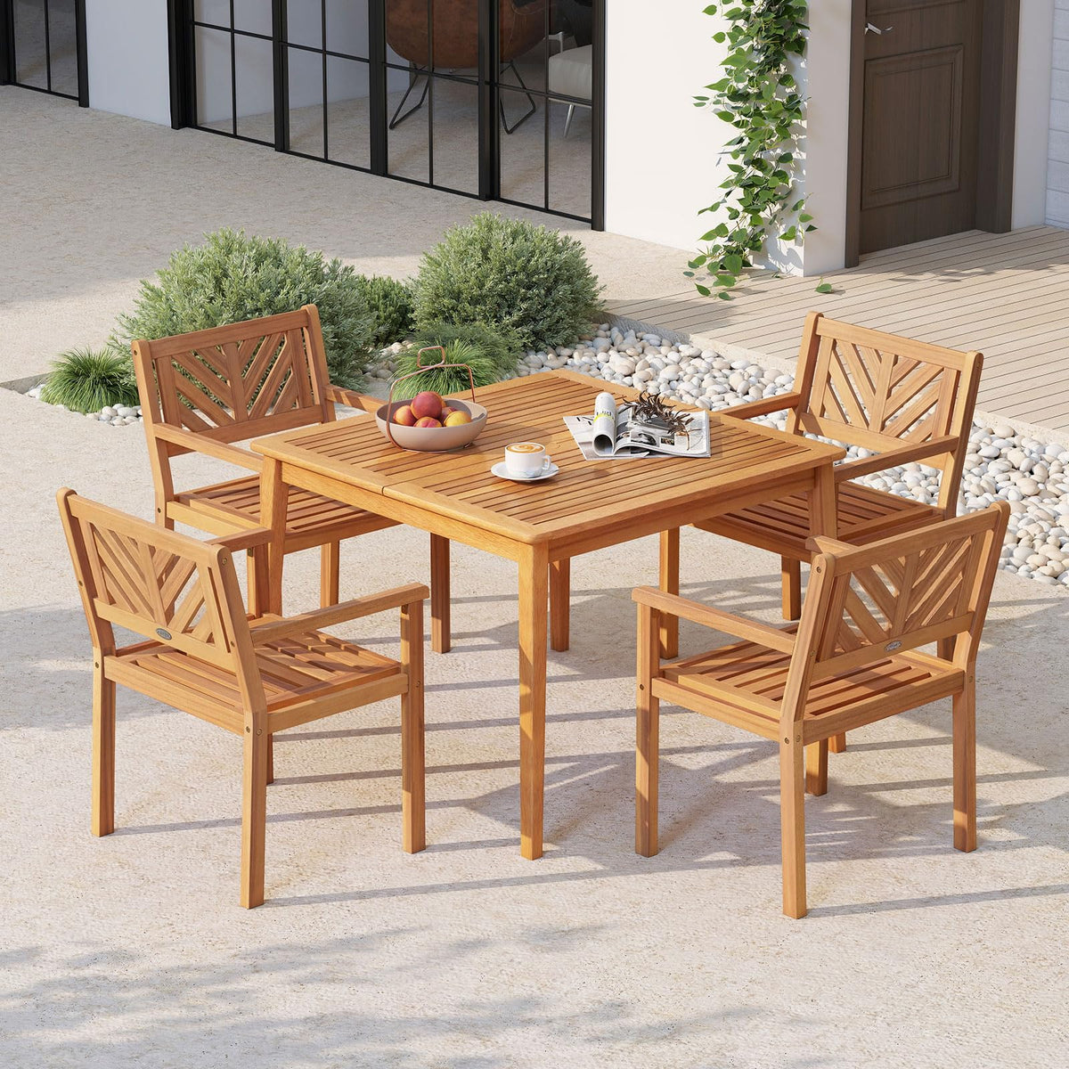 Tangkula Acacia Wood Patio Dining Chairs Set of 2/4 Heavy-Duty Wooden Armchairs for Porch - Product image 2