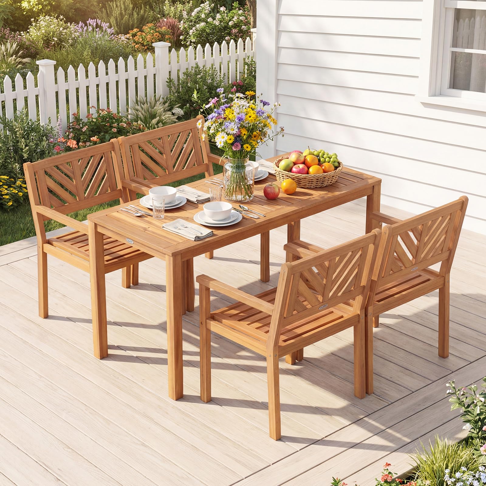 Tangkula Acacia Wood Patio Dining Chairs Set of 2/4 Heavy-Duty Wooden Armchairs for Porch - Product image 4
