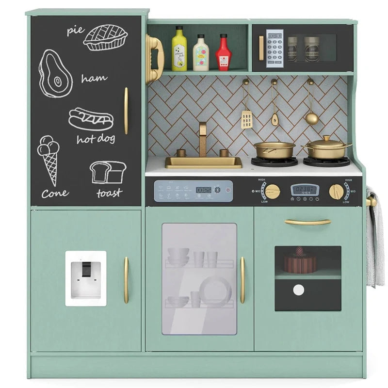 Large Wooden Kids Kitchen Playset, Little Chef Pretend Toy Kitchen Set w/Chalkboard, Microwave - Product image 10