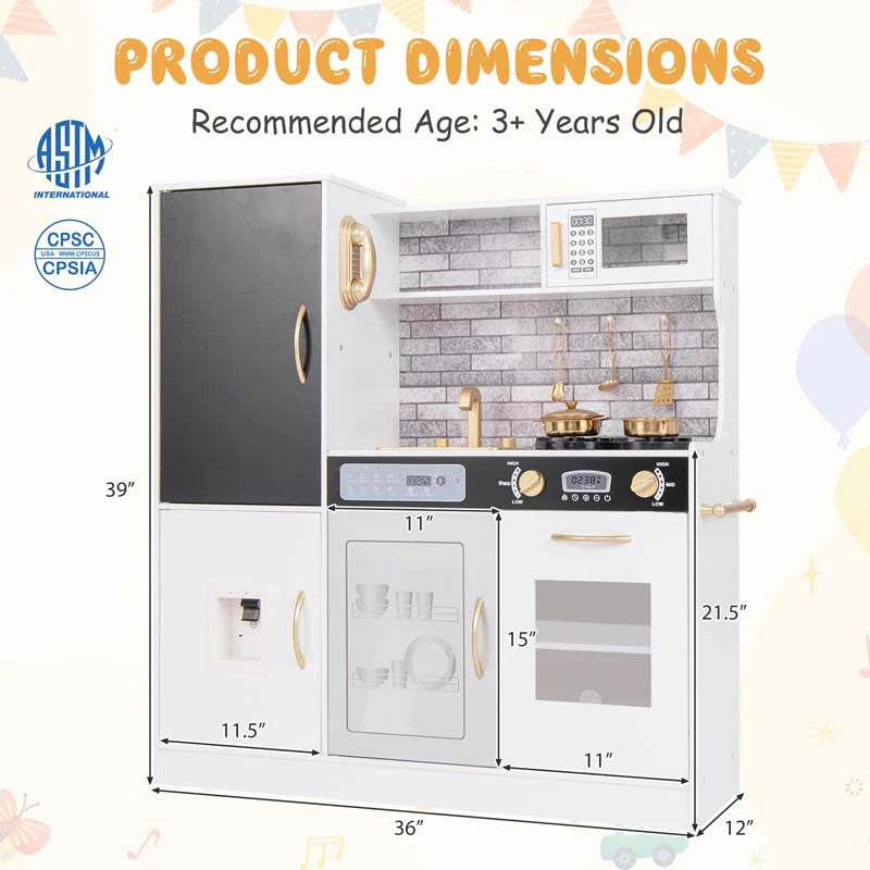 Large Wooden Kids Kitchen Playset, Little Chef Pretend Toy Kitchen Set w/Chalkboard, Microwave - Product image 8