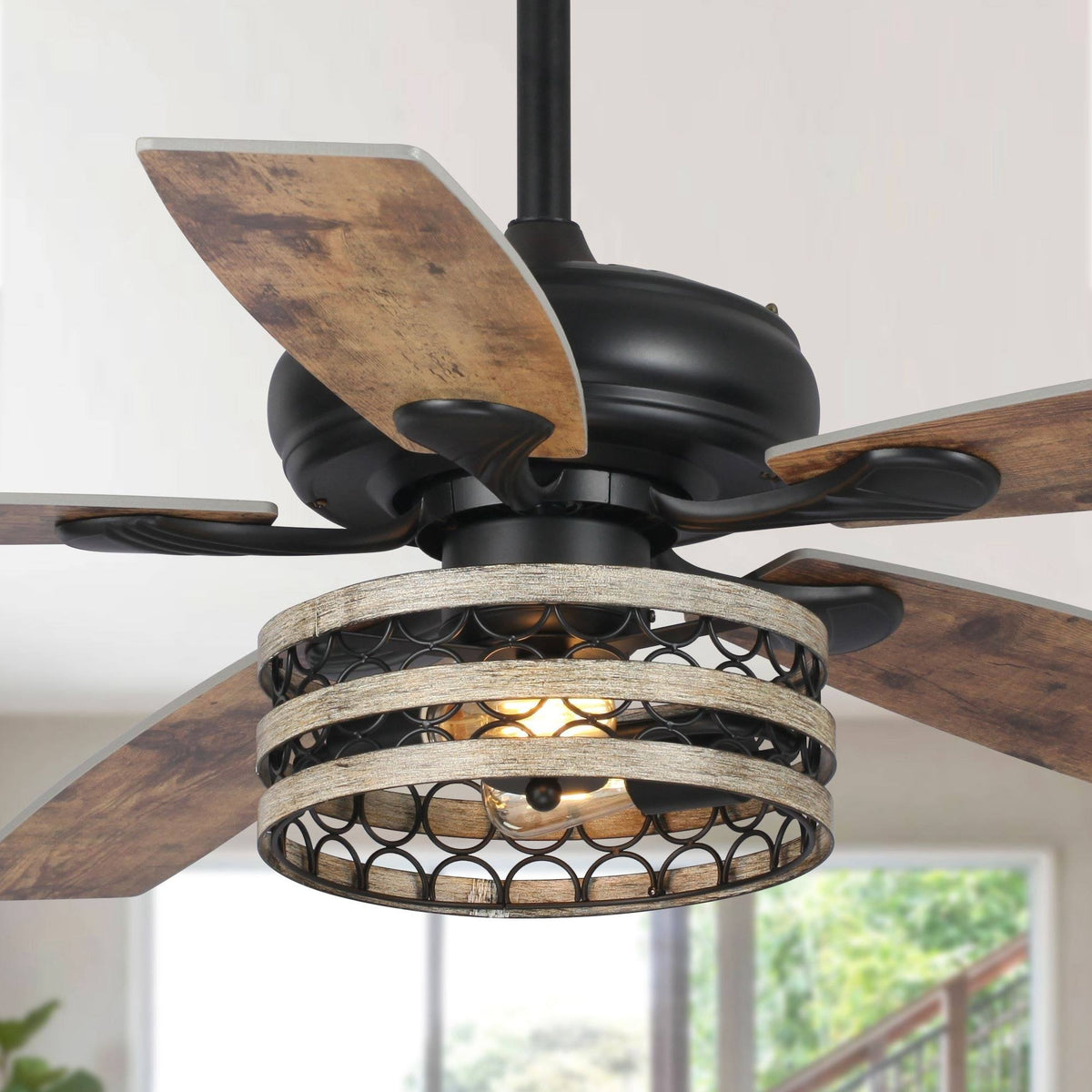 52" Farmhouse Wood 5-Blade LED Ceiling Fan with Remote
