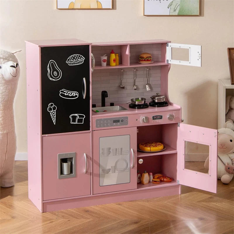 Large Wooden Kids Kitchen Playset, Little Chef Pretend Toy Kitchen Set w/Chalkboard, Microwave - Product image 21