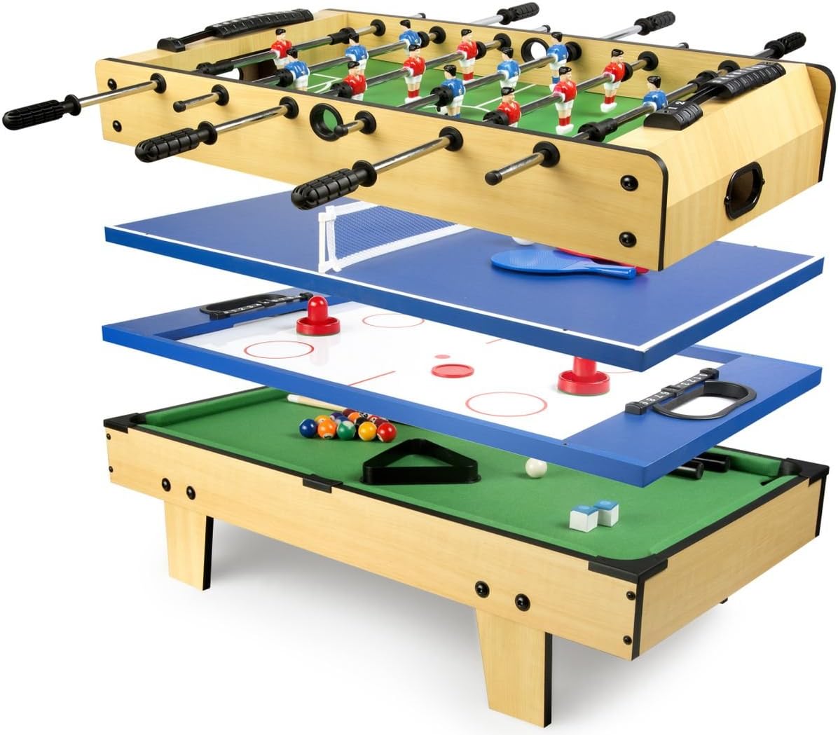 Leomark Table Football Table 4 in 1 Multifunctional Football Game, Billiards, Tenis, Hockey Foosball, Table Football Wooden Table Football Game Small Size Universal