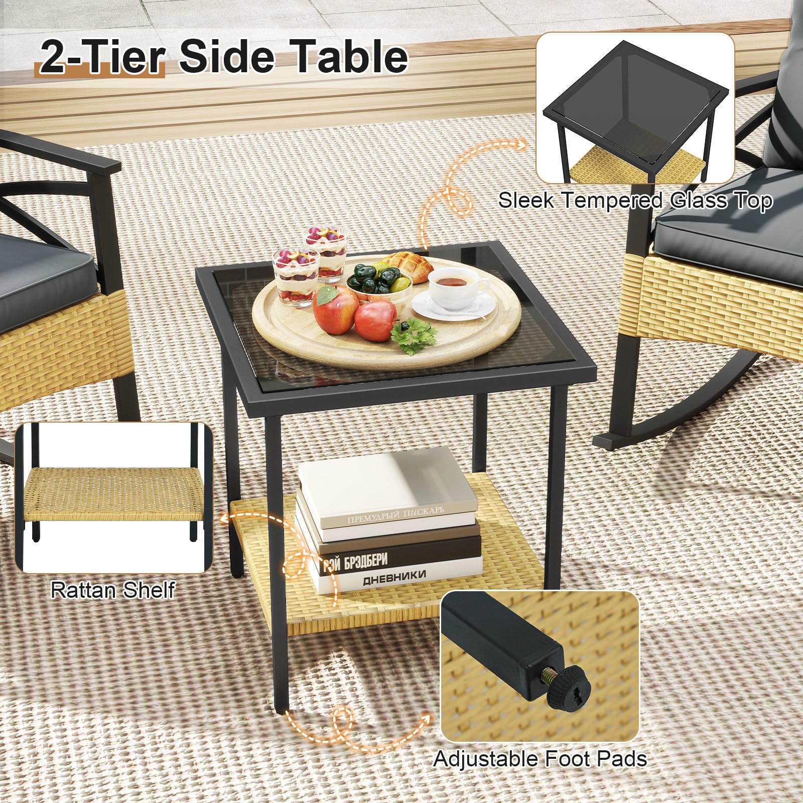 Tangkula 3 Pieces Outdoor Rocking Chairs Set for Garden - Product image 7
