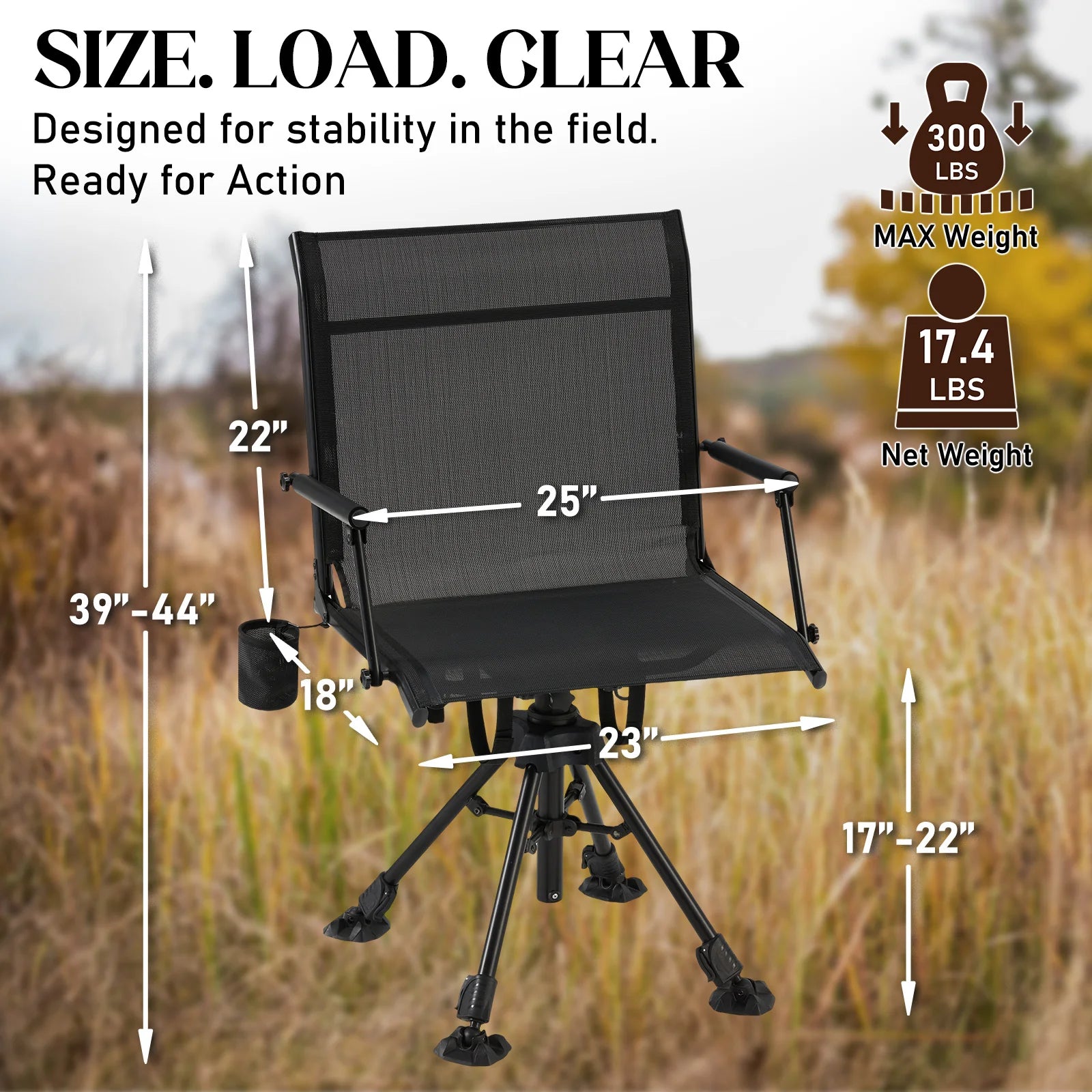 AECOJOY No Cushion Hunting Chair, Durable Metal Frame, Silent Swivel for Outdoor Shooting & Fishing - Product image 3