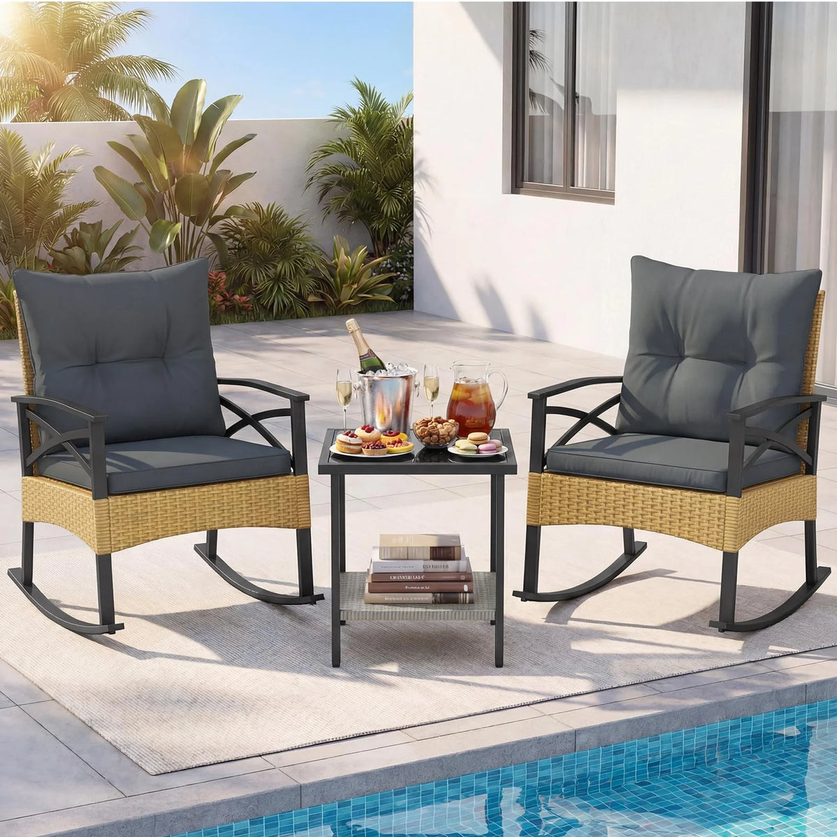 Tangkula 3 Pieces Outdoor Rocking Chairs Set for Garden - Product image 3
