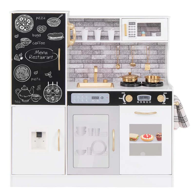 Large Wooden Kids Kitchen Playset, Little Chef Pretend Toy Kitchen Set w/Chalkboard, Microwave - Product image 2