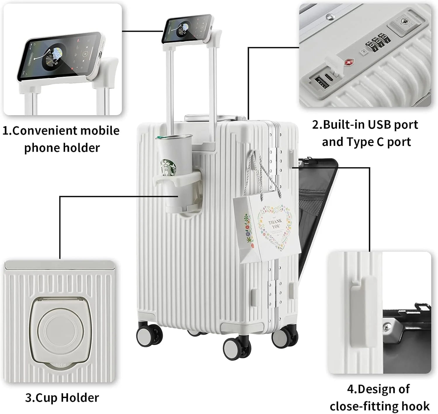 Carry - on Luggage with USB Charging Port, Front Compartment, TSA Lock - Product image 10
