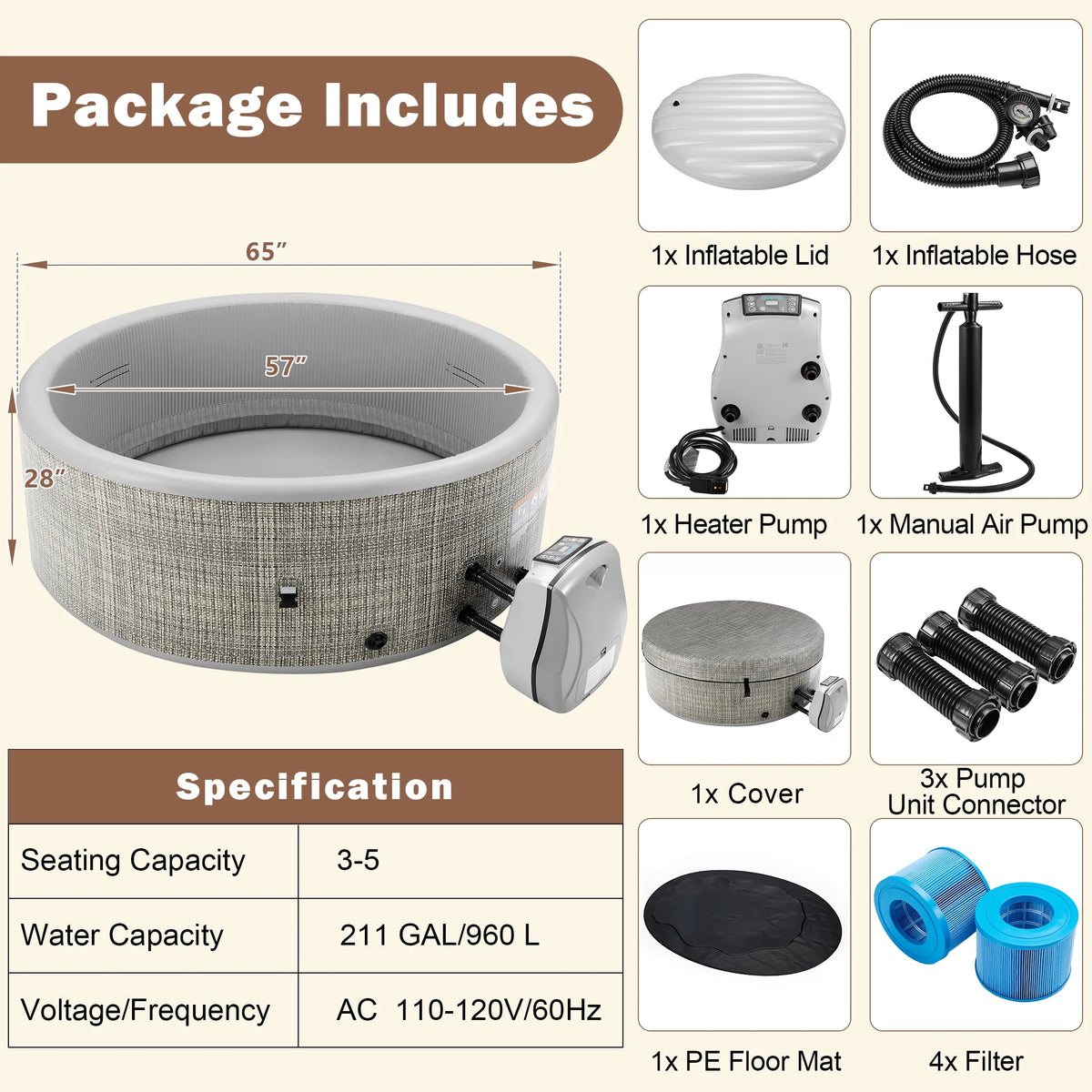 Round Hot Tub Surround Furniture, Spa Surround Outdoor Rattan Sectional Sofa Set with Mini Sofa - Product image 35