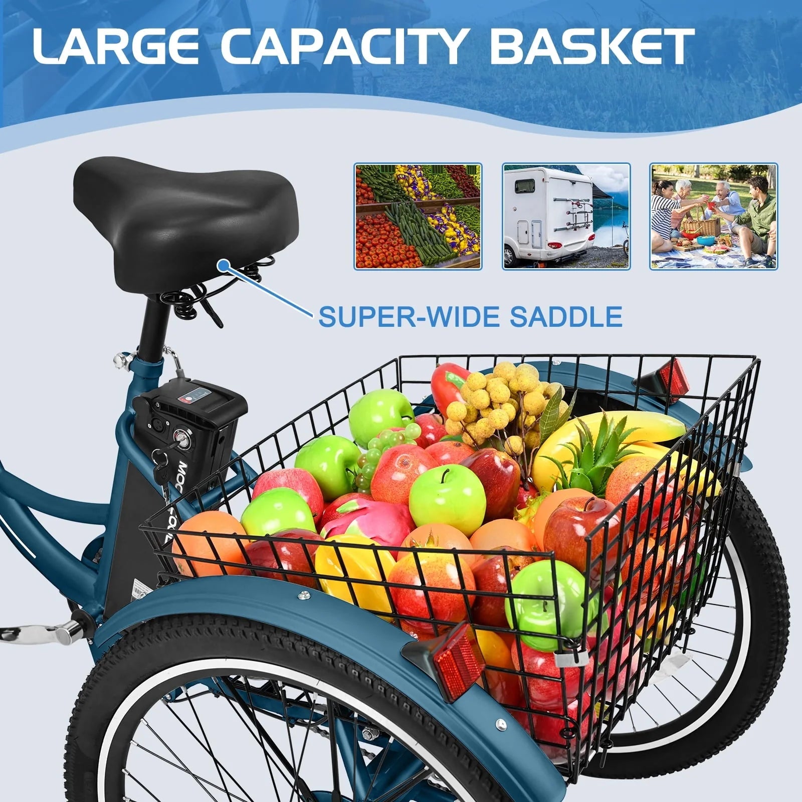 Lilypelle Electric Tricycle, 3 Wheel Motorized Bicycle, with 350W Motor 36V 10.4AH Lithium Battery UL - Product image 10