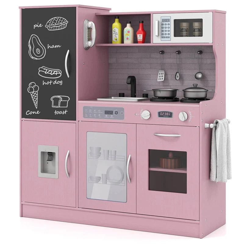 Large Wooden Kids Kitchen Playset, Little Chef Pretend Toy Kitchen Set w/Chalkboard, Microwave - Product image 20