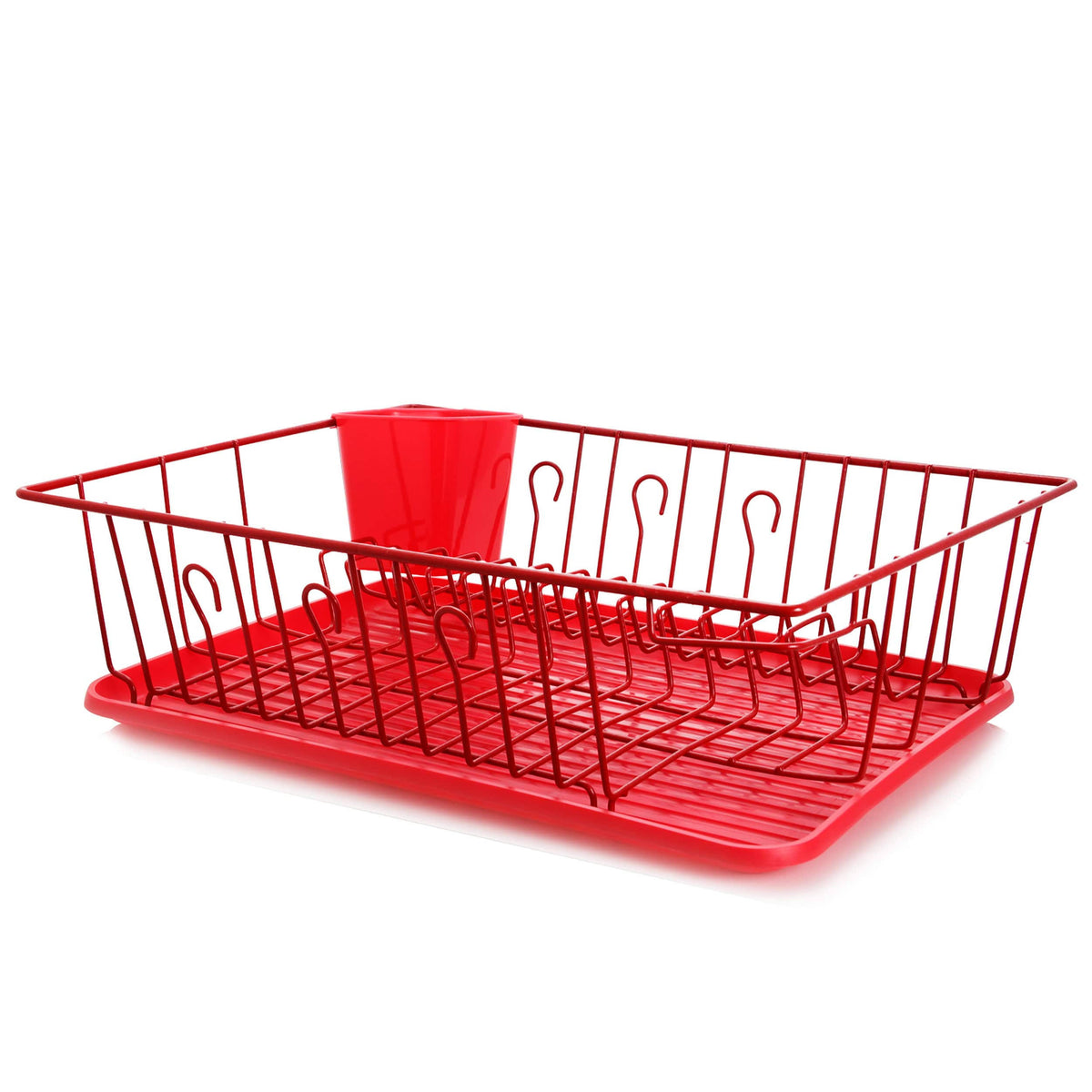 MegaChef 17.5 inch Red Dish Rack with 14 Plate Positioners and A Detachable Utensil Holder - Product image 1