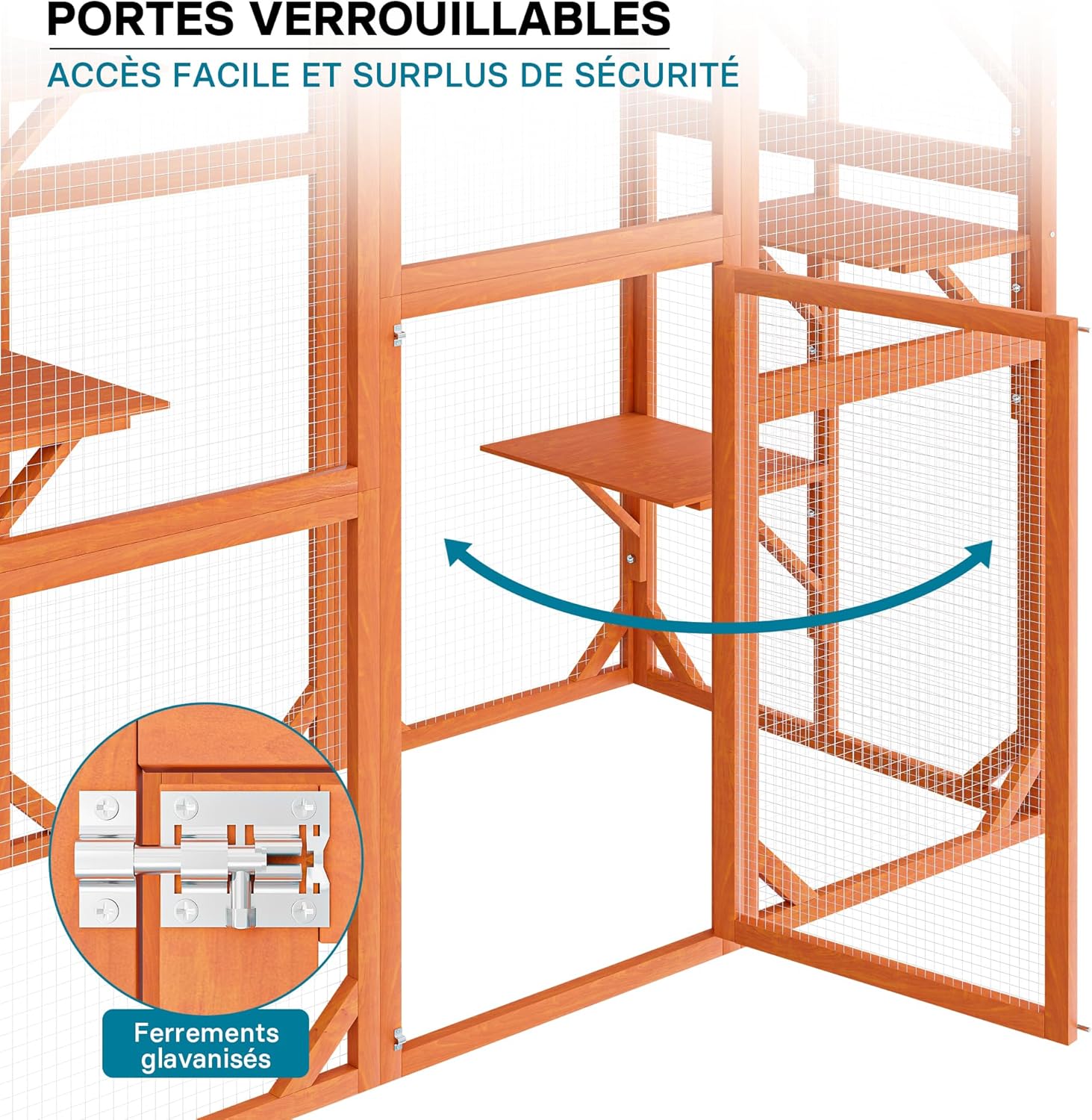 Wiltec Outdoor enclosure – 168 x 82 x 166.5 cm – made of fir wood and with mesh – weather-resistant cat playpen – with 6 rest areas – felines