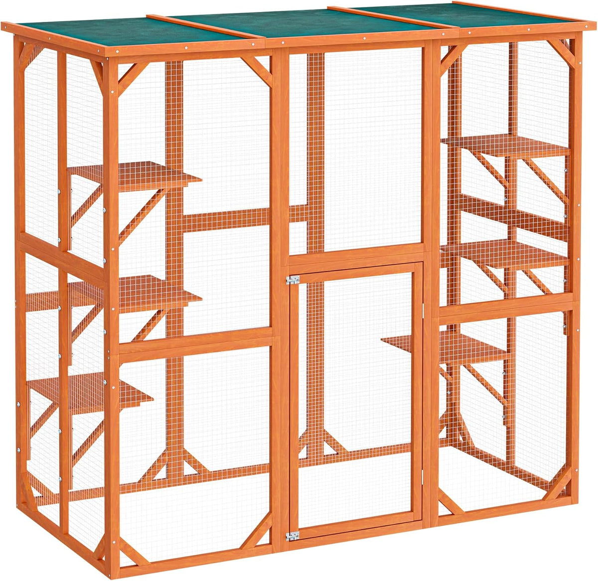 Wiltec Outdoor enclosure – 168 x 82 x 166.5 cm – made of fir wood and with mesh – weather-resistant cat playpen – with 6 rest areas – felines