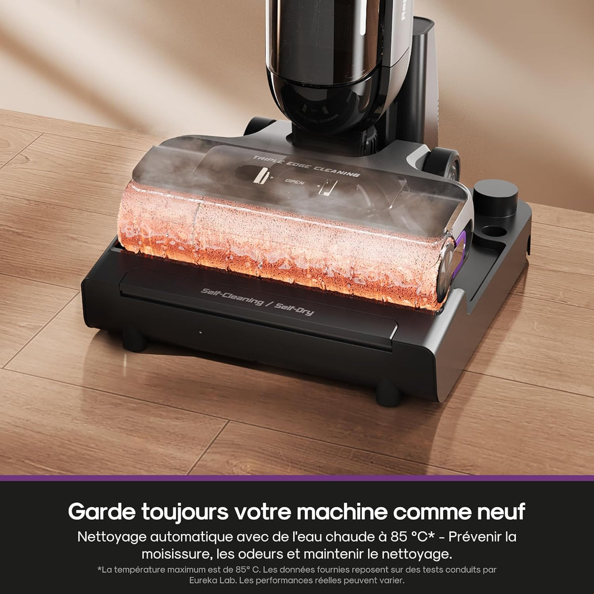 EUREKA RapidWash NEW730 Cordless Vacuum Cleaner, 21600 Pa Suction, 85°C Hot Water Wash, 5 Minutes Hot Air Drying, Anti Tangle 2.0, Flat Design, 40 Mins Uninterrupted Battery Life