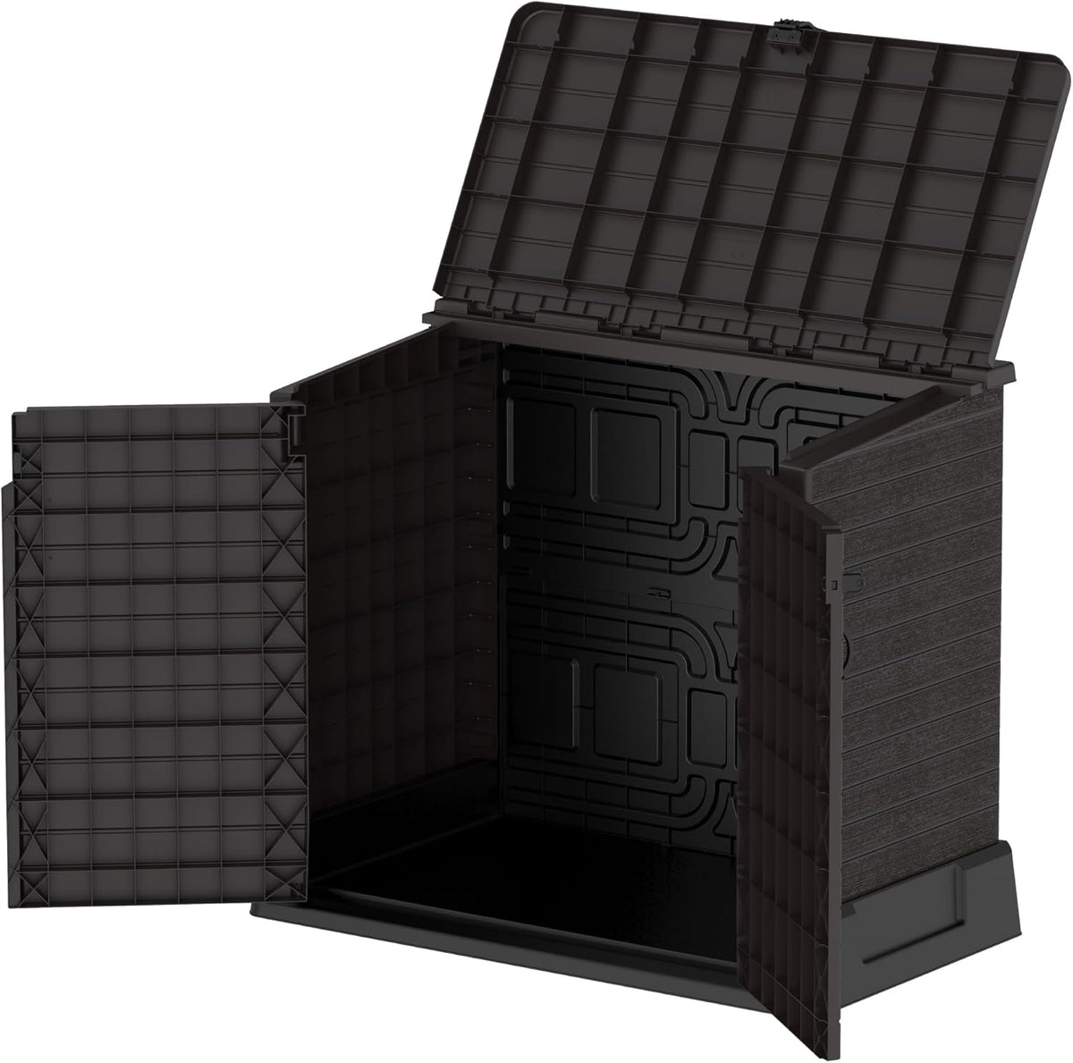 Duramax StoreAway 1200L Plastic Garden Shed/ Flat Lid,Outdoor Storage Shed,Wheelie Bin Hideaways,Wheelie bin box,Durable Construction,Ideal for Bikes,BBQs & 2x 240L Bins,145x85x125 cm,Brown