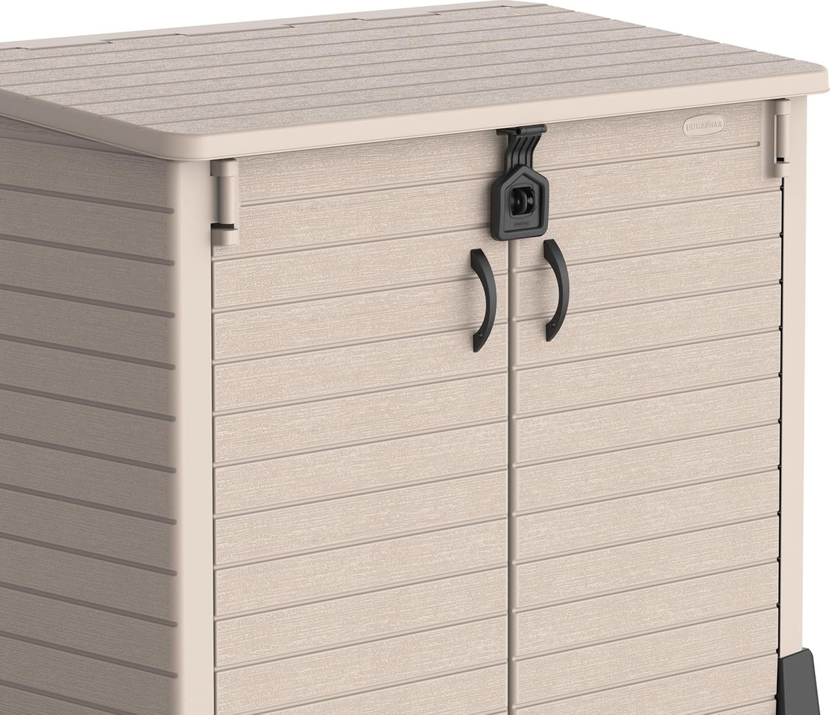 Duramax StoreAway 1200L Plastic Garden Shed/ Flat Lid,Outdoor Storage Shed,Wheelie Bin Hideaways,Wheelie bin box,Durable Construction,Ideal for Bikes,BBQs & 2x 240L Bins,145x85x125 cm,Brown