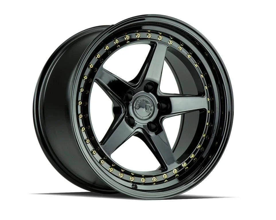 Aodhan DS05 19" 5x114.3 Gloss Black w/ Gold Rivets