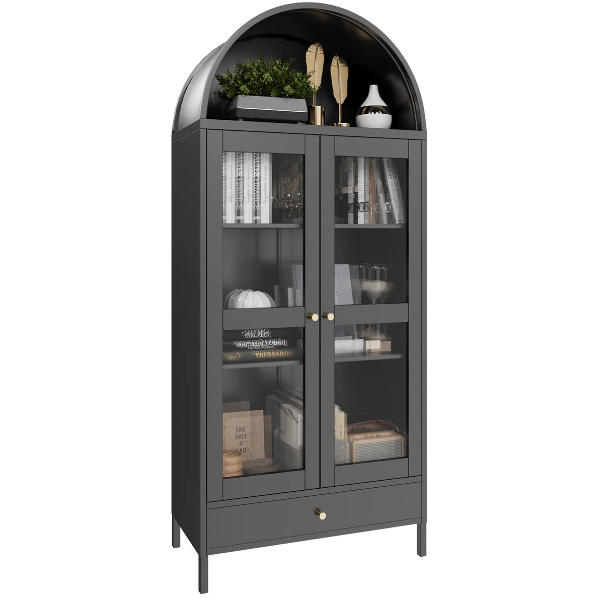 AECOJOY 73'' Kitchen Pantry, Metal Arched Storage Cabinet, Modern Display Bookcase China Cabinet - Product image 1