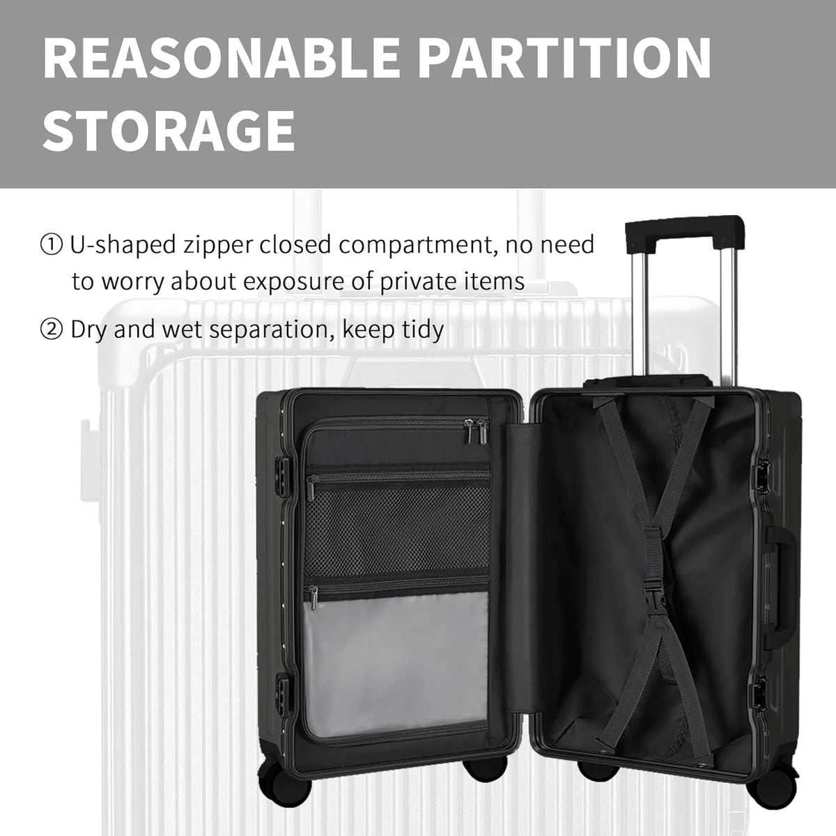 Carry - on Luggage with USB Charging Port, Front Compartment, TSA Lock - Product image 8