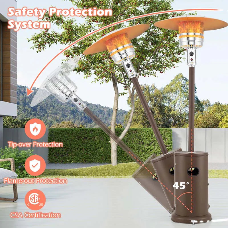 50,000 BTU Propane Outdoor Heater, Round Patio Heater with Stainless Steel Burner, Tip-Over, Flame-Out Protection, Wheels, CSA Certificated