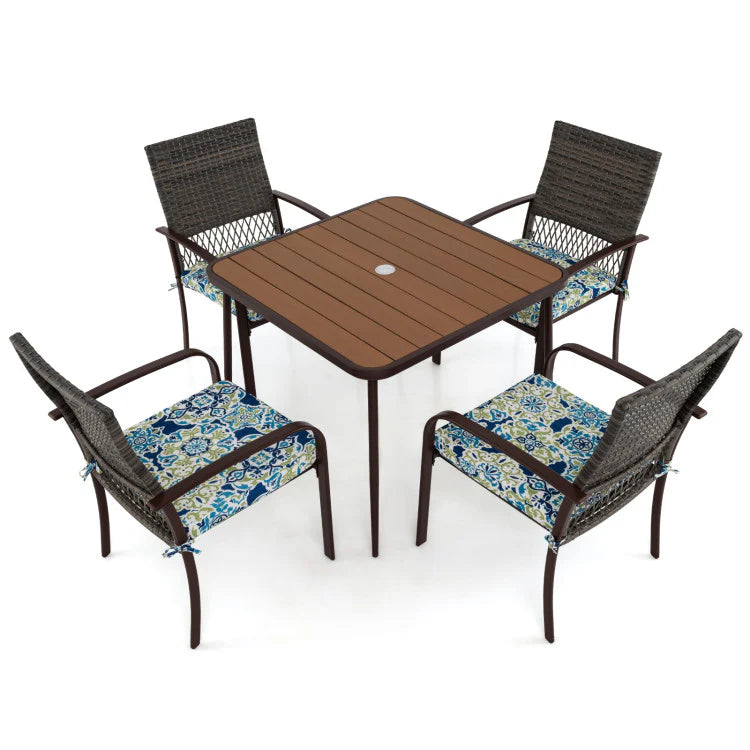 5 Pieces Patio Dining Set, 4 Cushioned Rattan Armchairs & Square Table with Wood-Plastic Tabletop & - Product image 3