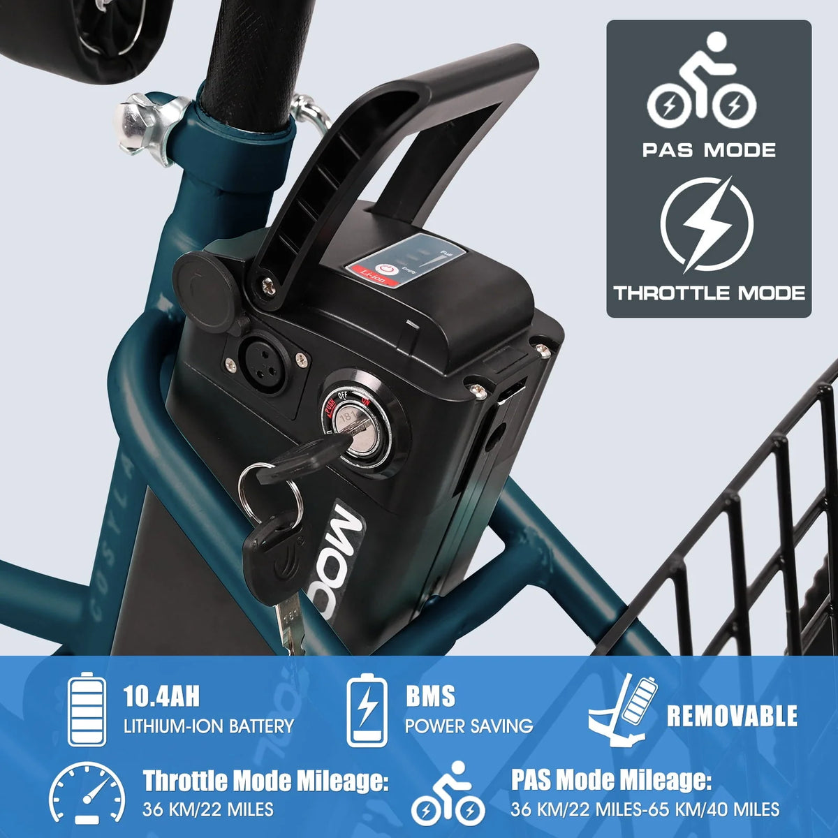 Lilypelle Electric Tricycle, 3 Wheel Motorized Bicycle, with 350W Motor 36V 10.4AH Lithium Battery UL - Product image 4