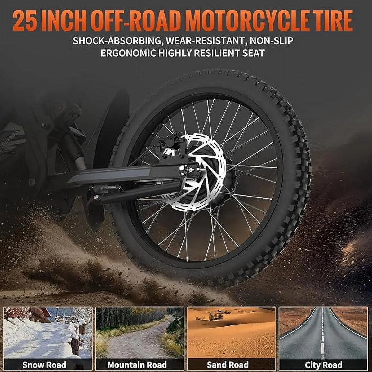 GT73 Electric Bike for Adults, 2000W UL 2849 Electric Dirtbike with 25" Motorcycle Tires - Product image 7