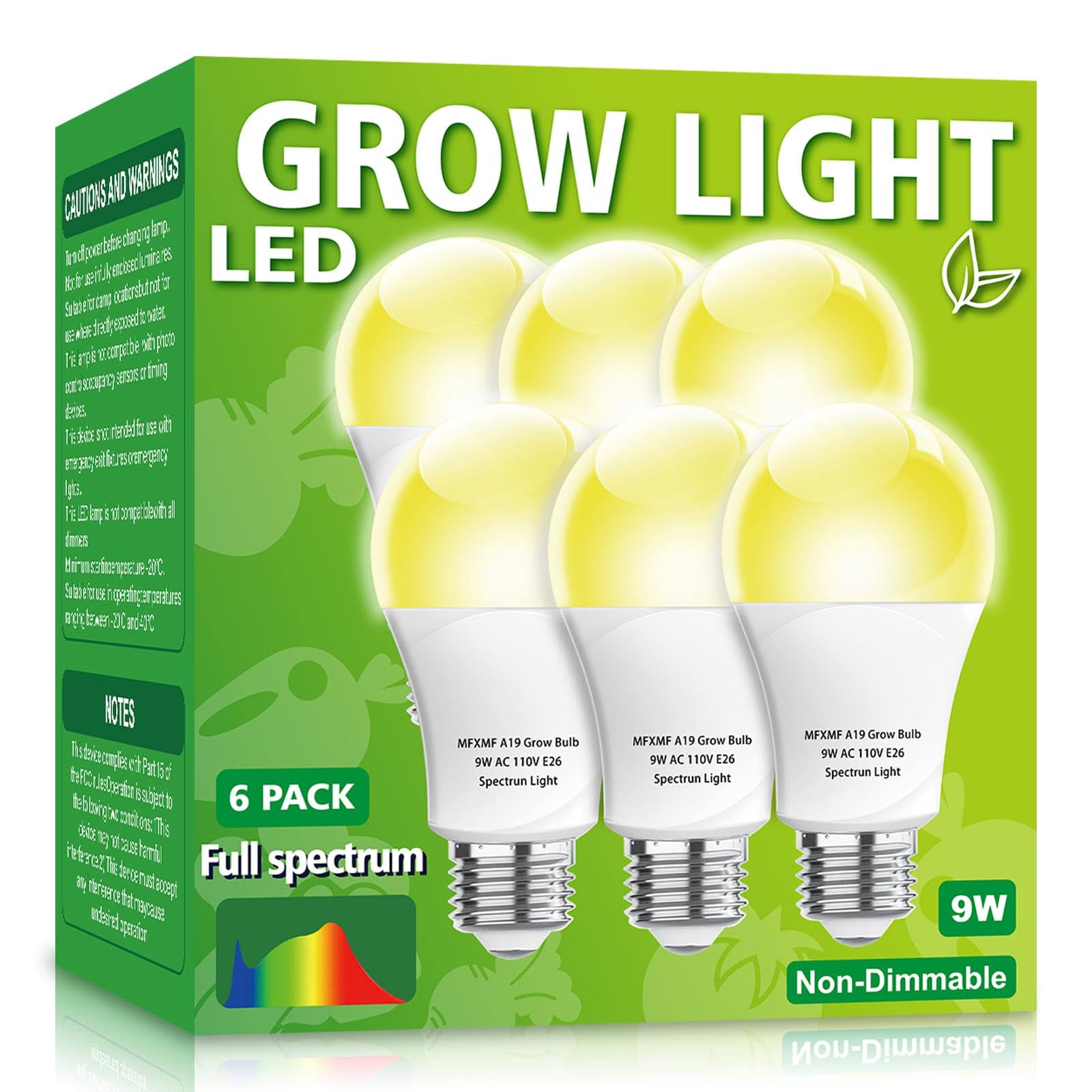 mfxmf 6 Pack LED Grow Light Bulb A19 Bulb, Full Spectrum Plant Light Bulb - Product image 1