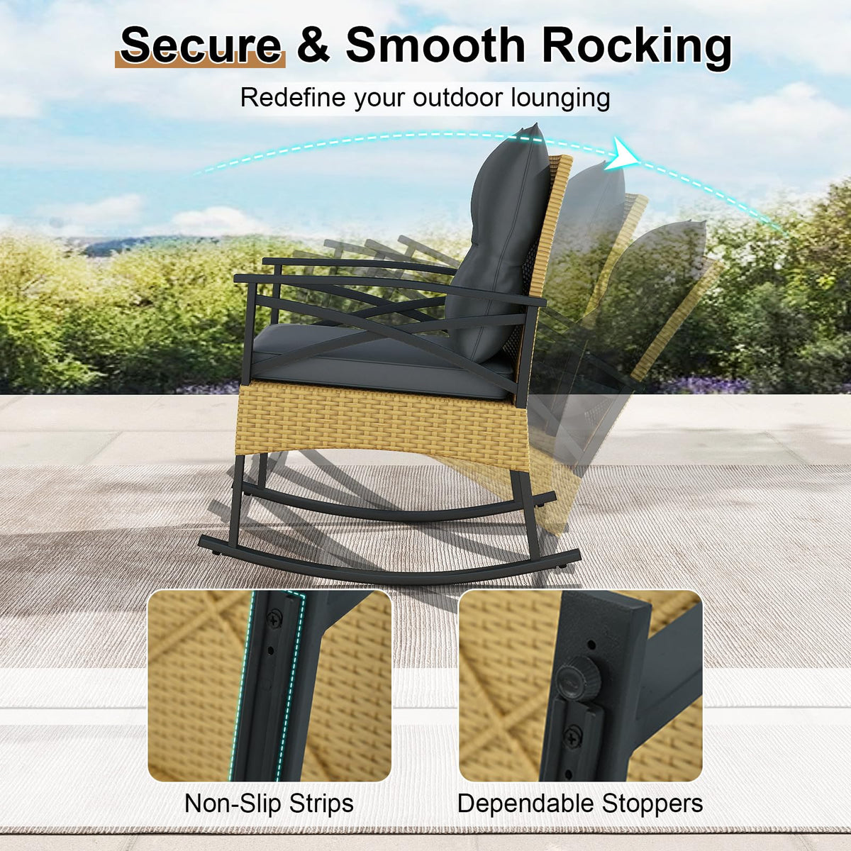 Tangkula 3 Pieces Outdoor Rocking Chairs Set for Garden - Product image 4