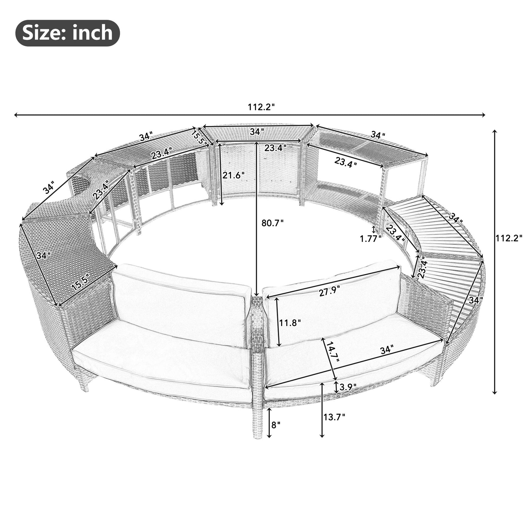 Round Hot Tub Surround Furniture, Spa Surround Outdoor Rattan Sectional Sofa Set with Mini Sofa - Product image 22