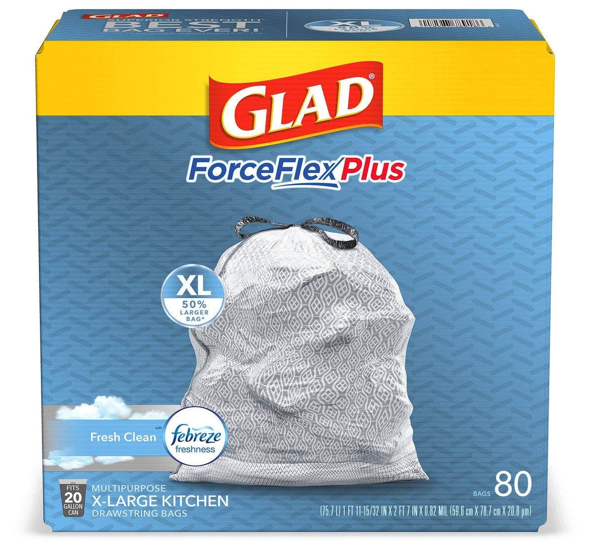 Glad ForceFlex Kitchen Pro Drawstring Trash Bags - Fresh Clean - 20 Gallon - 80 - Product image 1