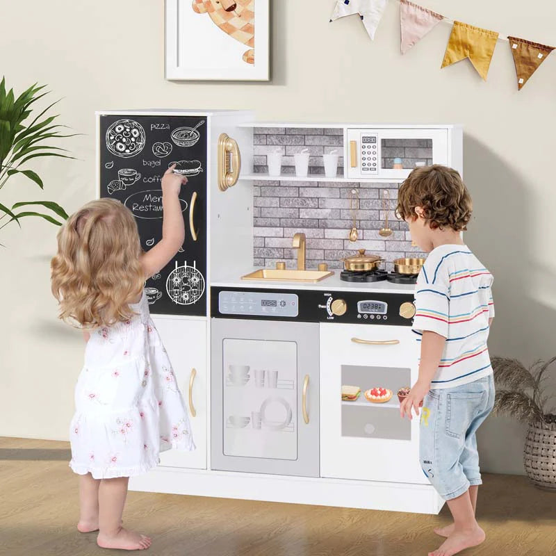 Large Wooden Kids Kitchen Playset, Little Chef Pretend Toy Kitchen Set w/Chalkboard, Microwave - Product image 1