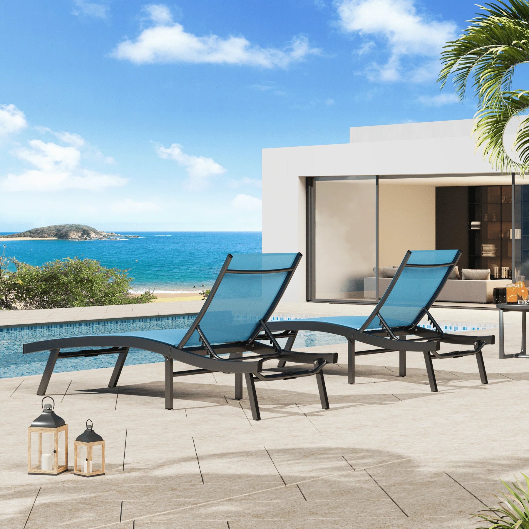 AECOJOY Outdoor Chaise Lounge, All Weather Pool Lounge Chairs Ergonomic Design (Blue, 2 PCs) - Product image 8