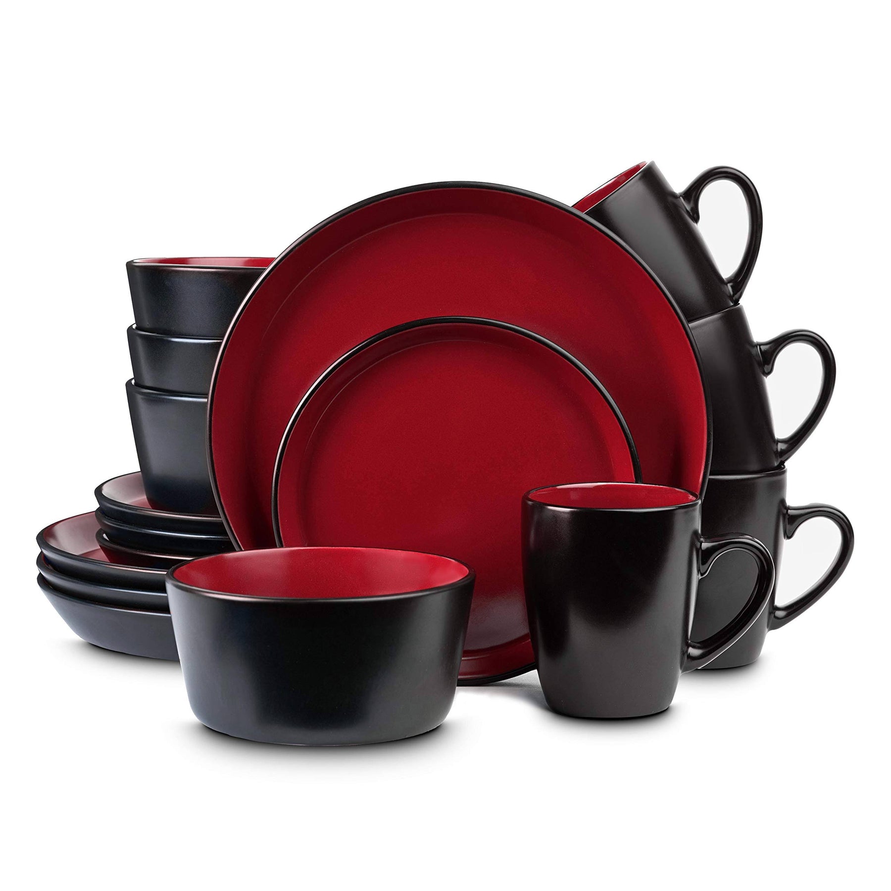 Stone Lain Albie 16-Piece Stoneware Dinnerware Set, Service for 4, Red and Black - Product image 1