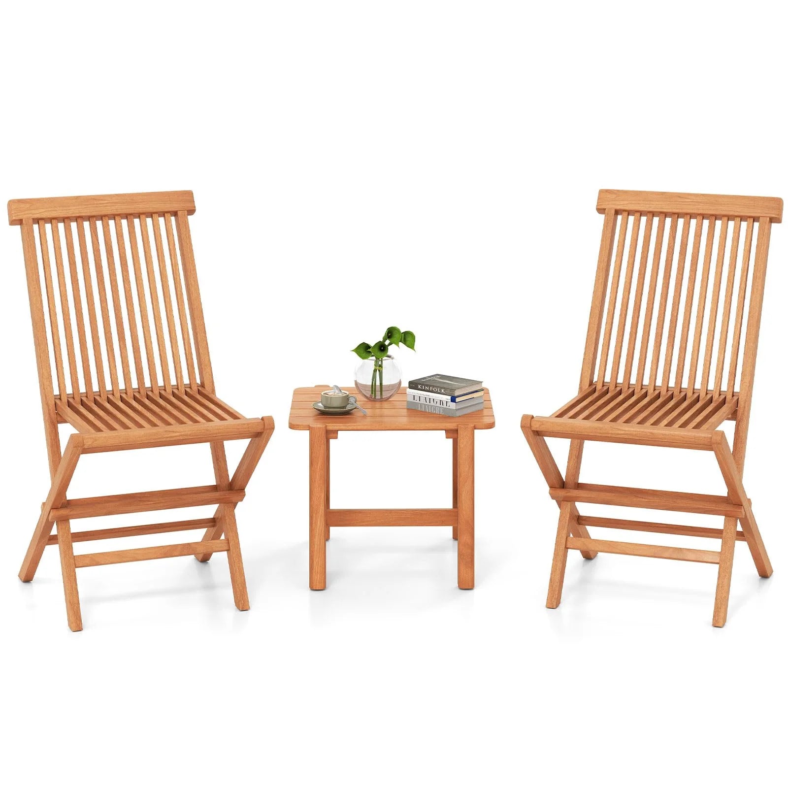 Tangkula 3 Pieces Outdoor Teak Wood Folding Patio Bistro Set - Product image 1