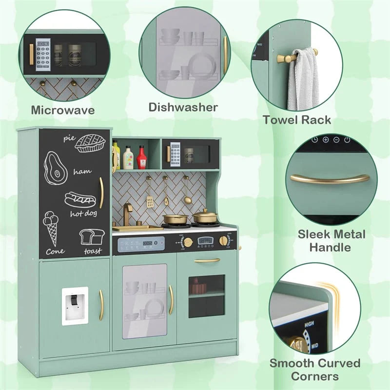 Large Wooden Kids Kitchen Playset, Little Chef Pretend Toy Kitchen Set w/Chalkboard, Microwave - Product image 14
