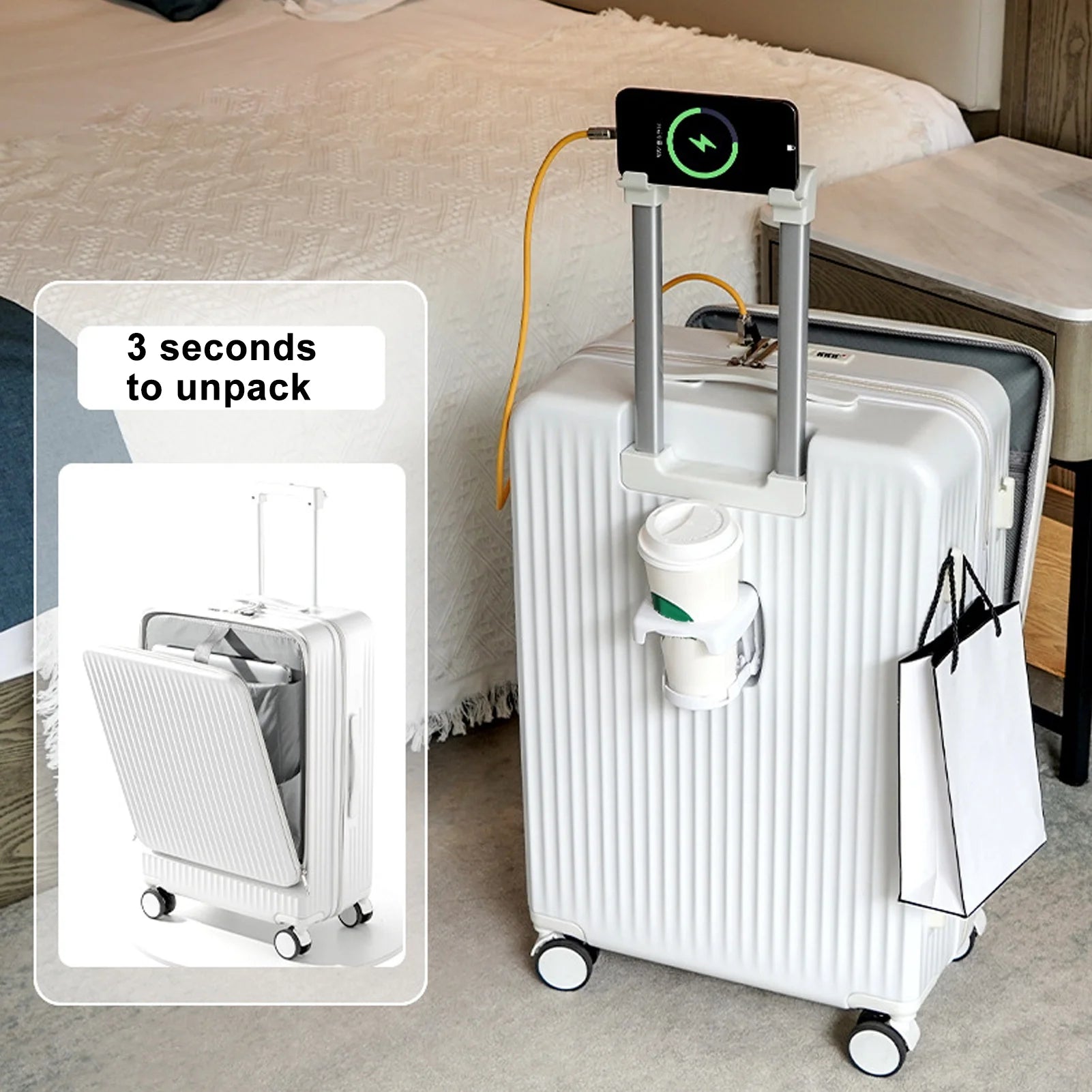 24 in Checked Luggage with Front Pocket, USB Charging Port, Built - in Lock Carry on Suitcase - Product image 4